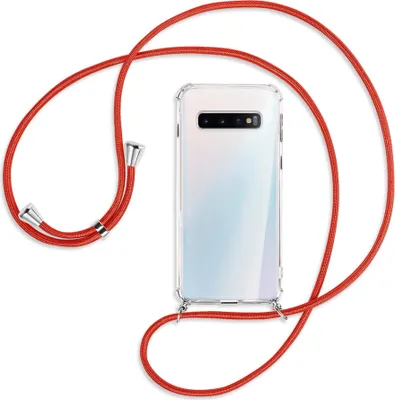 Produktbild von Handykette Backcover-Schutzhülle mit Band (Metall silberfarben) für Samsung Galaxy S10 - rot