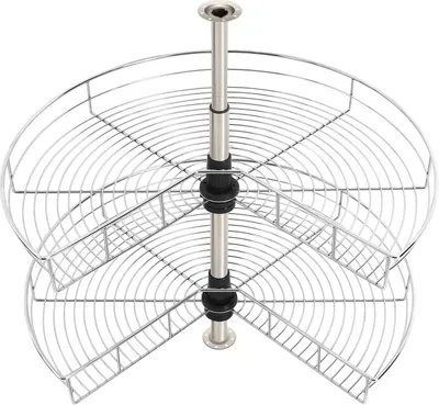 Immagine prodotto di Mobiletto angolare con ripiano girevole a carosello - Estrazione a blocco girevole a 270° su 2 livelli - Altezza regolabile da 54,4 a 77 cm - Diametro 71 cm - 8 kg per ripiano - Argento