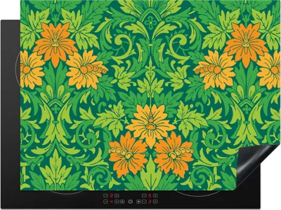Produktbild von KitchenYeah© Herdabdeckplatte Blätter - Blumen - Boho - Muster , 71x52cm, Küche Deko, Glaskeramikkochfeld Herdabdeckung, Abdeckplatte fùr Kochfeld