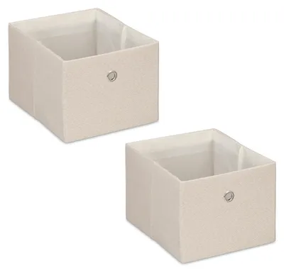 Productafbeelding van Relaxdays opbergbox, kleine opbergdoos van stof, set van 2, afmetingen (h x b x d): 16 x 20,5 x 25 cm, inklapbare plankmand, beige