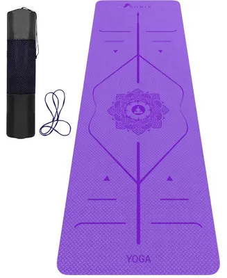 Zdjęcie produktu dla Mata do jogi z liniami ustawczymi - 6 mm - Antypoślizgowa - 183 x 61 cm - Z paskiem i torbą