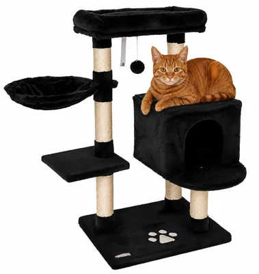 Immagine prodotto di tiragraffi lionto 93 cm con grotta, abbeveratoio, palla da gioco e paletti in sisal, albero per gatti compatto, nero