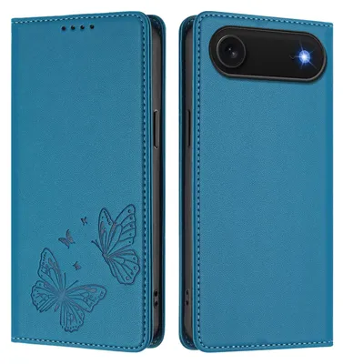 Obrázek produktu pro Kožené pouzdro pro iPhone Air, motýlí ražbou, peněženkové flip pouzdro se stojánkem Modrá