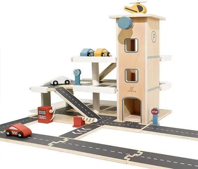 Produktbild von Parkgarage aus Holz Auto Parkhaus Garage mit Zubehör, Spielgarage mit Lift, Hubschrauber (70 x 50 x 36.5 cm)…