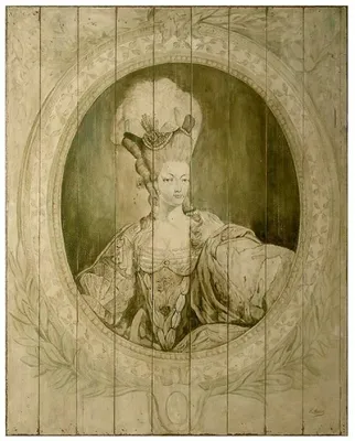 Produktbild von Casa Padrino Luxus Barock Wandgemälde Lady Grau / Grün 150 x H. 190 cm - Handgemaltes Holz Gemälde - Prunkvolle Barock Wand Dekoration
