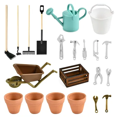 Image de 18 pièces d'accessoires de jardin miniature pour jardin et maison de poupée