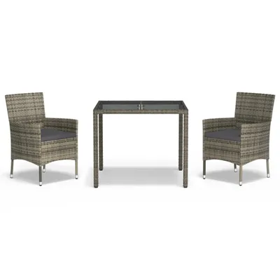 Obrázek produktu pro vidaXL 3dílný zahradní jídelní set s polštáři Grey Poly Rattan