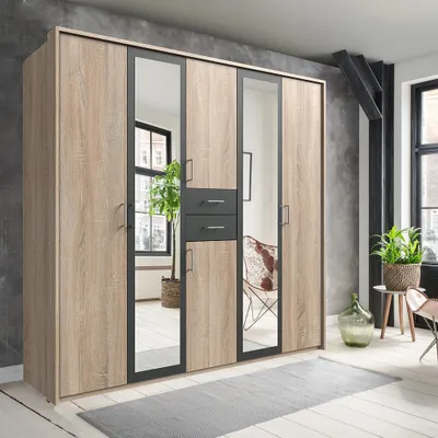 Produktbild von Kleiderschrank 228 cm in Eiche und graphit DUNMORE-43, inkl. Passepartout