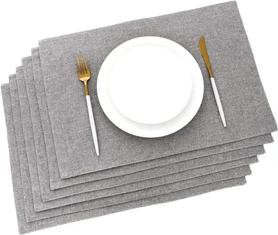 Produktbild von MODFU Tischsets Abwaschbar, Platzset Leder 6er Set Abwischbar Tischsets Lederoptik Kunstleder Wasserdicht PVC Platzset, Platzdeckchen für Küche Speisetisch Grau