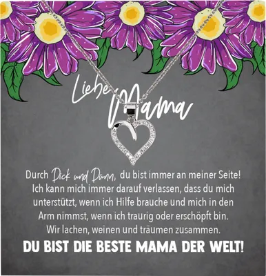 Produktbild von 22Feels Echt Silber Halskette - Liebe Mama Geschenk Geburtstag Muttertag Weihnachten Mutter Schmuck Set für Frauen - Herz Anhänger, Karte