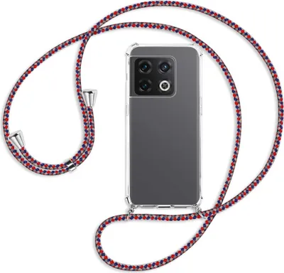 Produktbild von Handykette Backcover-Schutzhülle mit Band (Metall silberfarben) für OnePlus 10 Pro 5G - silber/blau/rot
