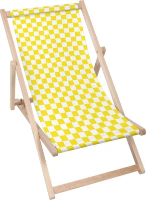 Immagine prodotto di Sdraio Dreamroots pieghevole in legno fino a 130 kg, lettino prendisole pieghevole con regolazione dell'inclinazione dello schienale in 3 fasi, Giallo a quadri