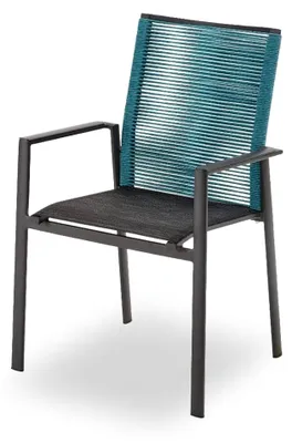 Produktbild von Gartenstuhl Limbadi - Stapelstuhl - Aluminiumgestell - Blaues Rope - Armlehnen aus anthrazitfarbenem Aluminium - Fertig montiert - Wetterfest - Stapelbar - Für Garten, Terrasse und Balkon