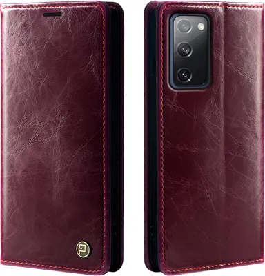 Produktbild von Handyhülle für Samsung Galaxy S20 FE Kunstleder Flip Vintage Cover Hülle RFID Schutz Case Kartenfach Farbe: Weinrot