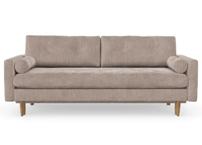 Produktbild von Esme 3-Sitzer-Sofa mit Schlaffunktion, Massivholzkonstruktion, skandinavischer Stil, Hohe Beine aus Eichenholz, gewachst, Cord-Stoff Poso 2 Cappuccino
