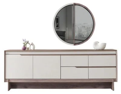 Zdjęcie produktu dla Komoda, nowoczesny styl, kolor beżowy, drewniana rama, minimalistyczny design