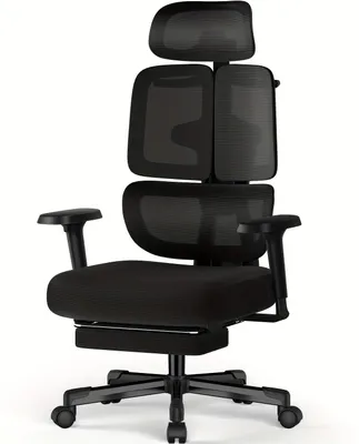 Obrázek produktu pro Ergonomická kancelářská židle s nastavitelnou výškou, podloketníky, bederní opěrkou a podnožkou, černá barva