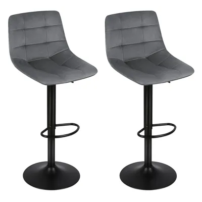 Image de lot de 2 tabourets de bar Réglables en hauteur Pivotants Velours et métal gris foncé