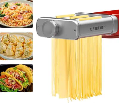 Produktbild von Nudelaufsatz Set für KVC/KVL Kenwood Küchenmaschine Nudelmaschine,3 in 1 Nudelvorsatz aus Edelstahl, inklusive Nudelblattwalze Spaghettischneider und Fettuccinischneider Nudelmaschine für Kenwood