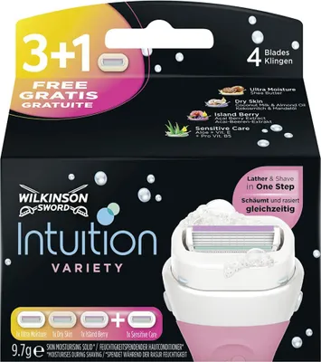 Imagen del producto de Wilkinson Sword – Cartuchos de repuesto – Variedad Intuition 2 en 1 – Para diferentes tipos de piel sensible – 4 cuchillas – Unidad individual