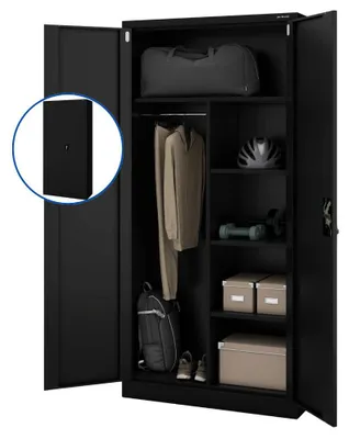 Produktbild von Mehrzweckschrank Metall abschließbar DAWID Funktionaler Metallschrank | Schließfachschrank Putzmittelschrank Besenschrank Vorratsschrank 185x90x45cm Schwarz