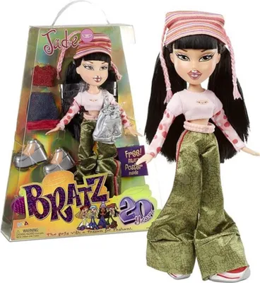 A Bratz doll named Jade is shown in its packaging, with an additional doll outside the box.