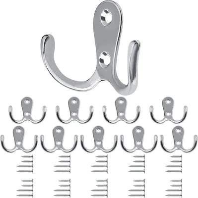 Imagen del producto de Ganchos metálicos para colgar, 10 unidades, color plateado, ganchos dobles para pared, ideales para la cocina y el baño