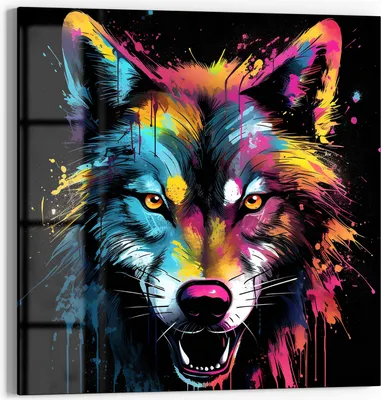 Produktbild von DEQOART Glasbild Echtglas 30x30 cm 'Wilder Farbrausch' Wandbild Bild modern Deko