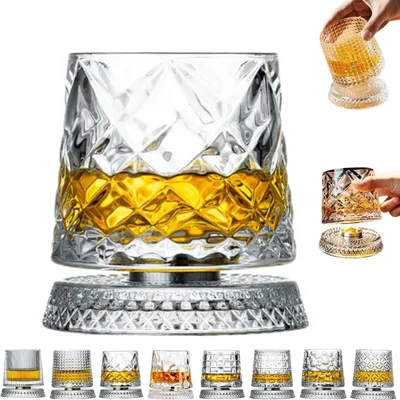 Obrázek produktu pro Otočná křišťálová sklenice (A), sklenice na vodu/pivo, 280 ml, se svítícím křišťálovým podtáckem, lze použít jako koktejlovou sklenici nebo šálek na kávu, dárek
