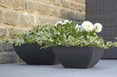 Obrázok produktu pre Veľký štvorcový plastový kvetináč odolný voči mrazu – vhodný pre rastliny – rozmery 40 x 40 x 18 cm – antracitová farba