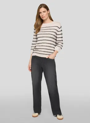 Produktbild von Rabe Pullover Beige Größe 38 mit plüschigen Effektstreifen, kuschelig weich, Feinstrick