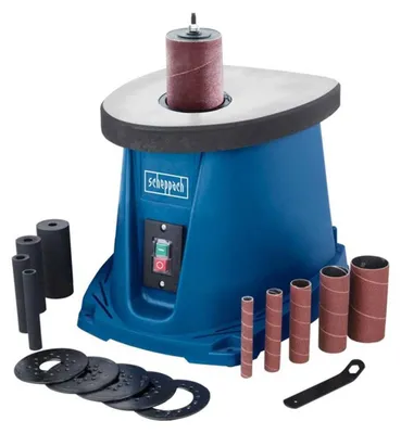 Productafbeelding van SCHEPPACH OSM100 bandschuurmachine met oscillerende/roterende spindel, 450 W, 16 mm slaglengte, stofafzuiging, 6 schuurhoezen