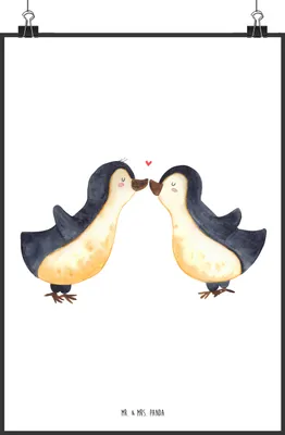 Produktbild von Mr. & Mrs. Panda Bild Pinguin Liebe DIN A0 - Weiß - Geschenk, wanddeko, Wanddekoration, Kunstdruck, Hochzeitstag, Hochzeit, Plakat, Geschenkidee, Freundin, drucke