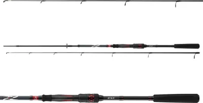 Three fishing rods are shown against a white background.