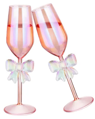 2er-Set pinke schillernde Champagnergläser mit Schleife
