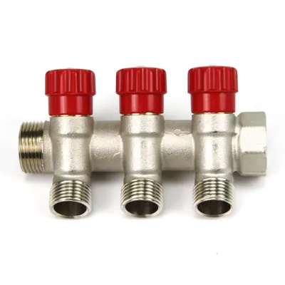 Produktbild von Verteiler 3-Fach mit Absperrventil Rot Sanitär 3/4" x 1/2" Wasser Heizung