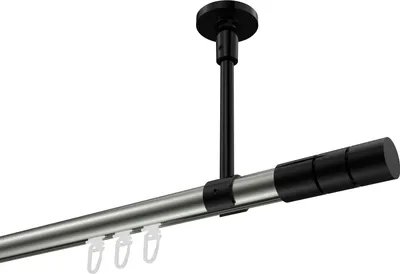 Produktbild von Interdeco Innenlaufstange / Gardinenstange mit Innenlauf Edelstahl-Optik / Schwarz, Typ Sonette Elanto (Rillenzylinder) Deckenmontage, 20 mm Ø 1-läufig, 140 cm