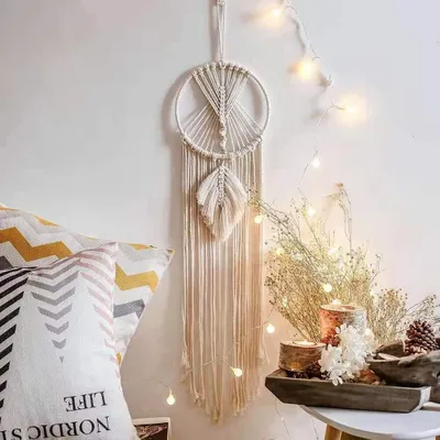 Produktbild von Traumfänger Groß Boho Makramee Wandbehang Baumwolle Hochzeit Dekoration Geschenk Valentinstag Geburtstag Natur 20cm