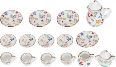 Obrázek produktu pro 1:12 Kuchyně pro panenky miniaturní 15ks porcelánový květinový šálek sada dekorace (#3)