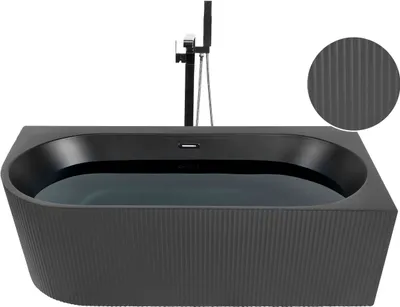Produktbild von BELIANI Linke Eckbadewanne Mattschwarz Acryl 170 x 80 cm Geriffelte Verarbeitung Moderne Stilbadewanne
