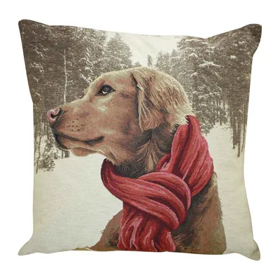 Produktbild von Mars & More Gobelin Kissen Golden Retriever mit Schal ca. 45 x 45 cm