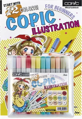 Obrázek produktu pro Lihové fixy COPIC Ciao oboustranné Brush & Chisel 12 ks, Illustration s příslušenstvím