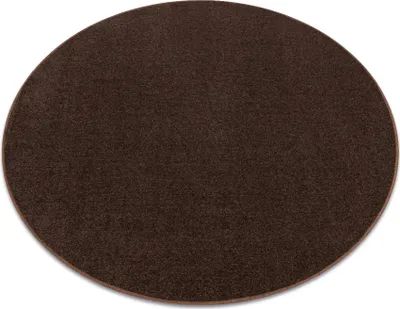 A round, brown rug is shown from a top-down perspective against a white background.