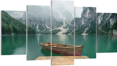 Produktbild von Bild auf Leinwand - Leinwandbild - Berge See Boot - 160x85cm - Wand Bild - Wanddeko - Wandbilder - Leinwanddruck - Bilder - Kunstdruck - Wanddekoration - Leinwand bilder - Wandkunst - EA160x85-3978