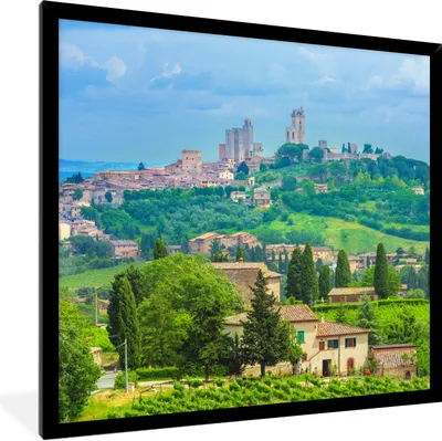 Produktbild von MuchoWow® Gerahmtes Poster Die Hügel von San Gimignano in der Toskana 40x40 cm - Poster mit Schwarzem Bilderrahmen Wandposter Rahmen Foto Bilder - Mit Rahmen - Wanddekoration Schlafzimmer