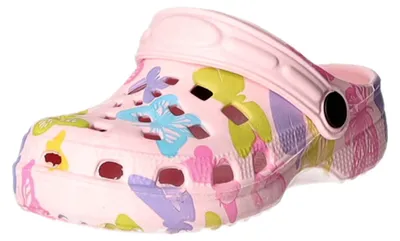 Produktbild von Leichte, abwaschbare EVA Clog Badeschuhe Rosa mit bunten Schmetterlingen