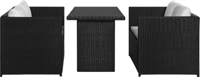 Immagine prodotto di vidaXL Set 3 pezzi da giardino con cuscini in polirattan nero