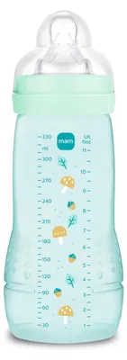 Produktbild von MAM Easy-Active-Babyflasche 330 ml, MAM Flasche für aktive Babys, ergonomisch und praktisch, Zubehör für Neugeborene ab 4 Monaten zum Stillen mit Sauger, Größe Hellblau (Sortiertes Design) – Größe 1 s