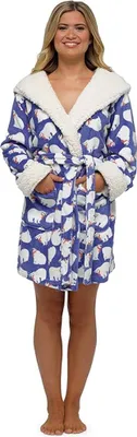 Immagine prodotto di Keanu - Vestaglia da donna, con cappuccio, in pile TC224 (L) (Bianco/Blu)