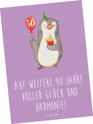 Produktbild von Mr. & Mrs. Panda Postkarte 40. Hochzeitstag Rubinhochzeit - Lavendeltraum - Geschenk, Ehejubiläum, Postkarten, Optimismus, 40 Jahre, Ansichtskarten, Heirat, Heiraten